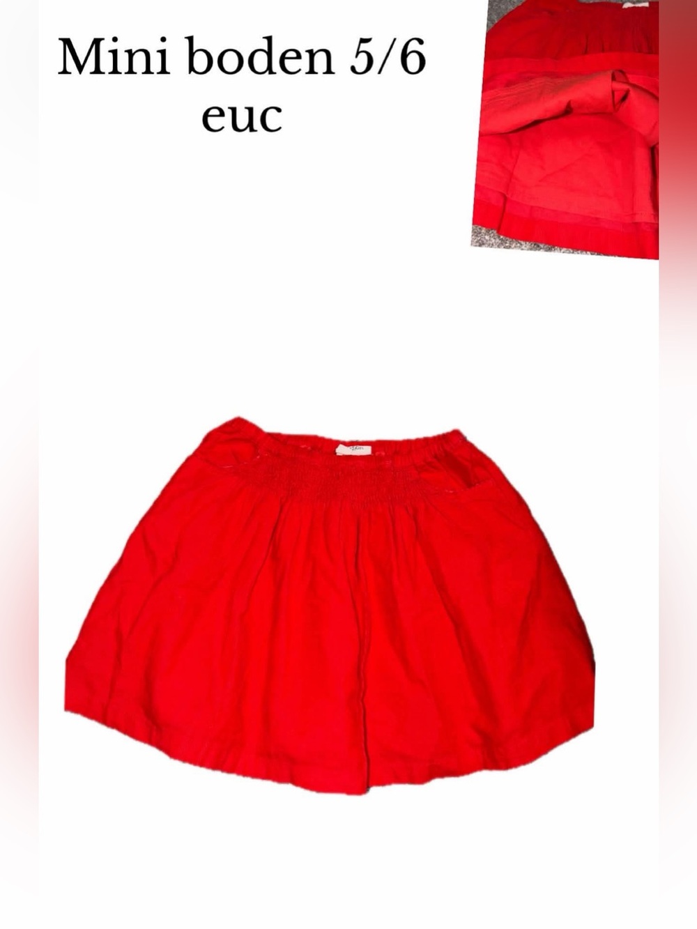 Mini boden red corduroy skirt 5/6
